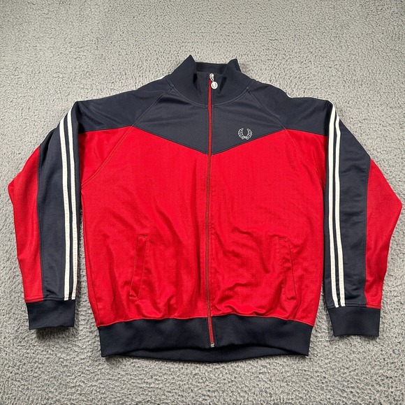 Vtg Fred Perry Sportswear Jacket Mens Size XL Blue Red Track Full Zip Stripe - Picture 1 of 11